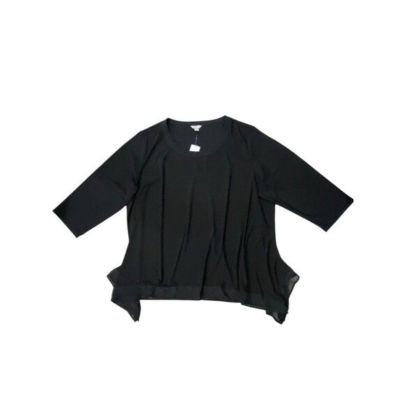 Cato Plus Sz 26/28 Black Asymmetric Sheer Hem Blouse 3/4 Sleeve Stretch Top NWT - Picture 12 of 12